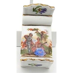 Limoges France Miniature Bed Dollhouse Furniture Victorian Couple Gold Trim